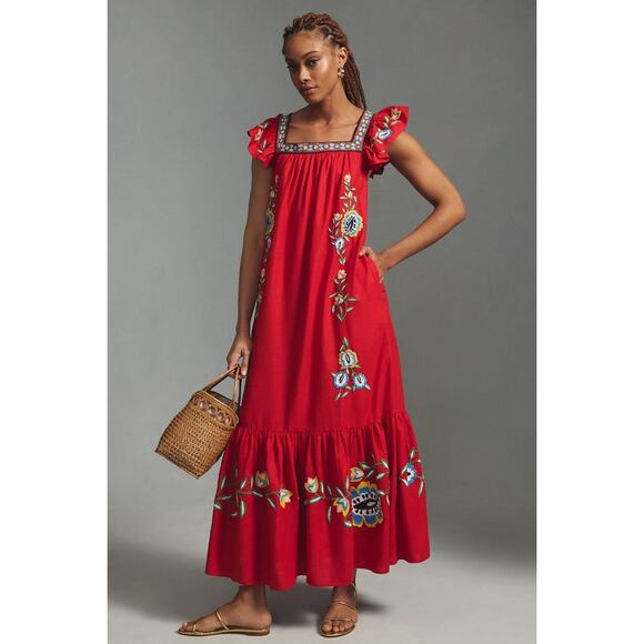 FARM Rio Dresses & Skirts - Farm Rio Embroidered Floral Square-neck Maxi Dress NWT Medium P